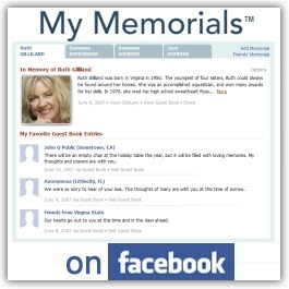 My Memorials app page on Facebook